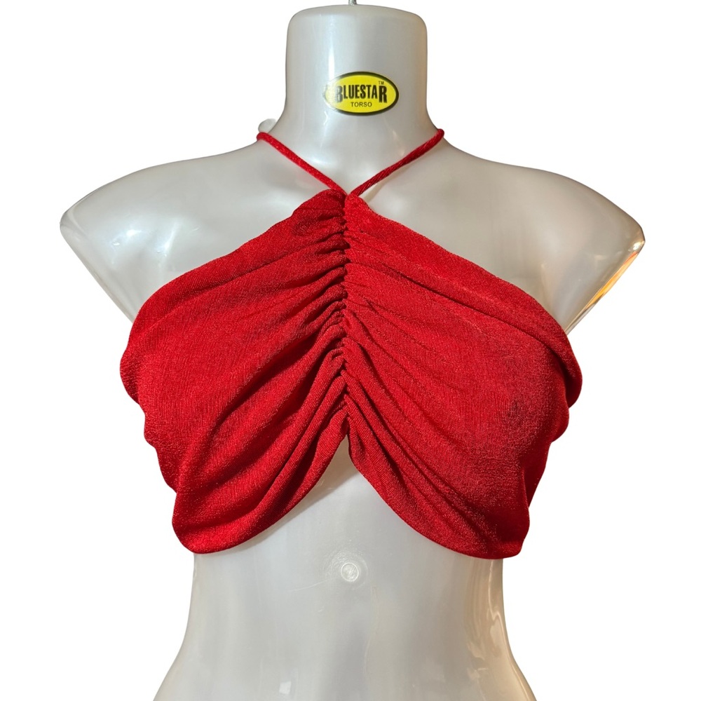 she is us Red Halter Criss Cross Top